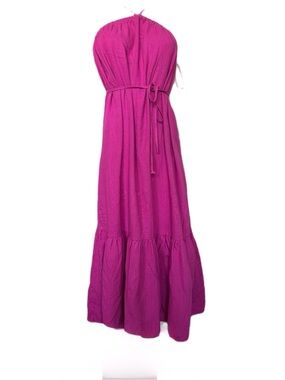 Petal & Pup Strapless Fuchsia Maxi Dress with Waist Tie